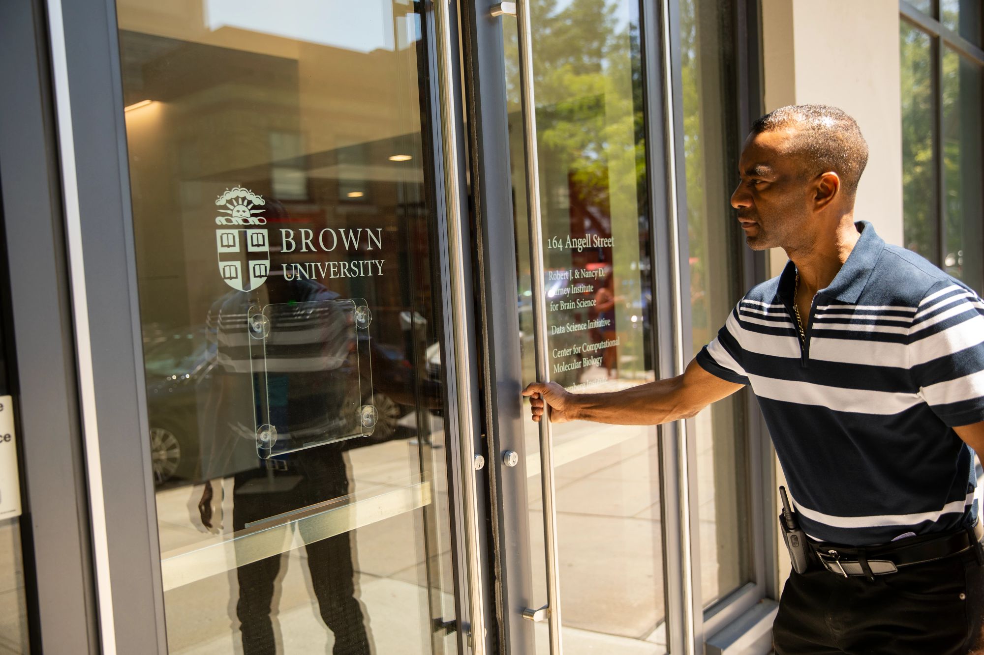 Man entering Brown University building